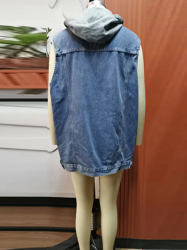 Loose Sleeveless Buttoned Detachable Drawstring Hooded Pockets Split-Joint Polo Vest Outerwear - Image 12