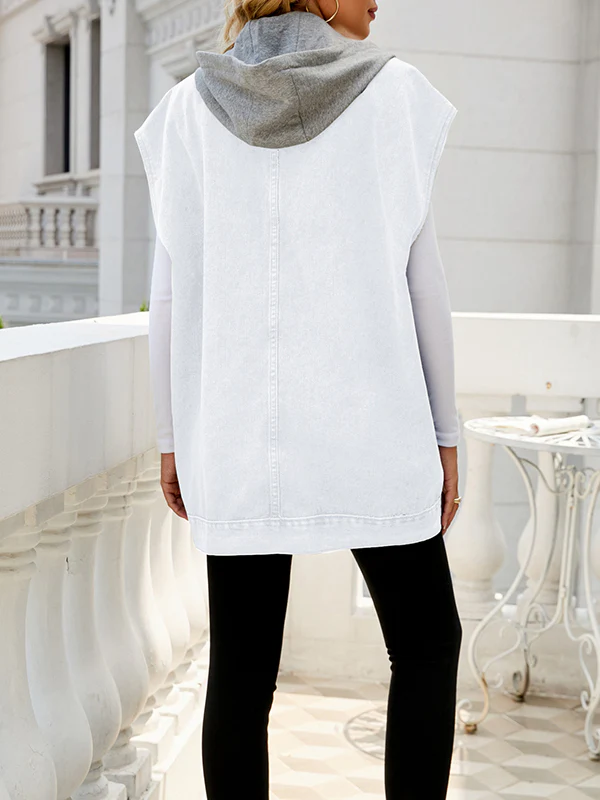 Loose Sleeveless Buttoned Detachable Hooded Pockets Split-Joint Lapel Collar Vest Outerwear - Image 18