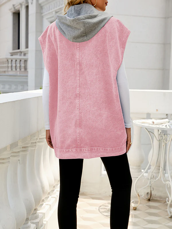 Loose Sleeveless Buttoned Detachable Hooded Pockets Split-Joint Lapel Collar Vest Outerwear - Image 19