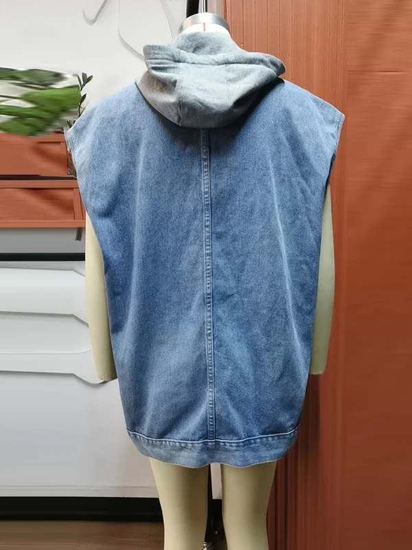 Loose Sleeveless Buttoned Detachable Hooded Pockets Split-Joint Lapel Collar Vest Outerwear - Image 20