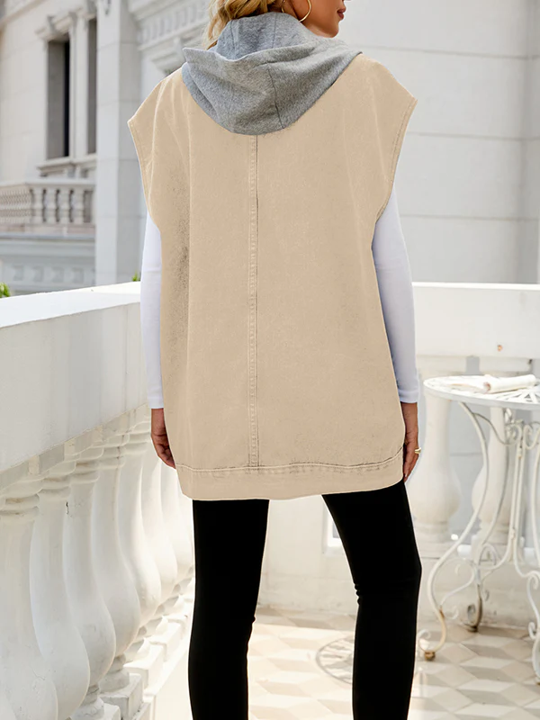 Loose Sleeveless Buttoned Detachable Hooded Pockets Split-Joint Lapel Collar Vest Outerwear - Image 21