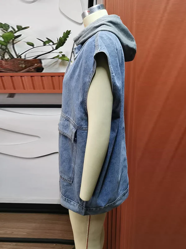 Loose Sleeveless Buttoned Detachable Hooded Pockets Split-Joint Lapel Collar Vest Outerwear - Image 23