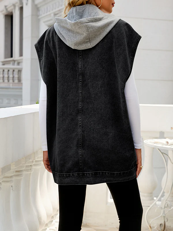 Loose Sleeveless Buttoned Detachable Hooded Pockets Split-Joint Lapel Collar Vest Outerwear - Image 9