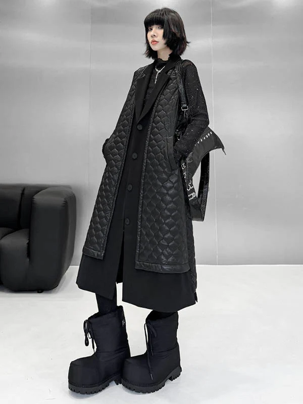 Loose Sleeveless Buttoned Plaid Pockets Solid Color Split-Joint Notched Collar Outerwear Padded Vest - Image 11