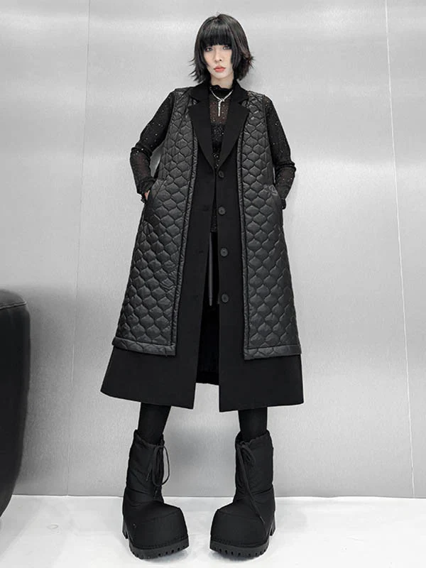 Loose Sleeveless Buttoned Plaid Pockets Solid Color Split-Joint Notched Collar Outerwear Padded Vest - Image 7