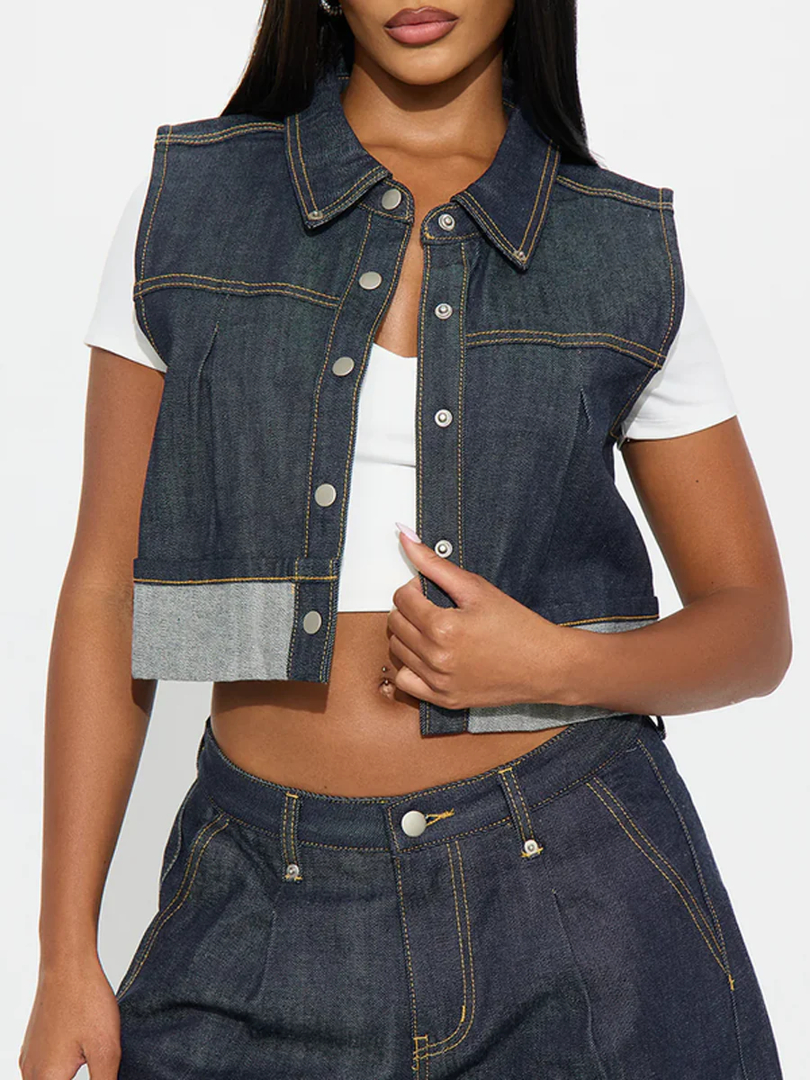 Loose Sleeveless Buttoned Pleated Split-Joint Lapel Vest Outerwear - Image 4