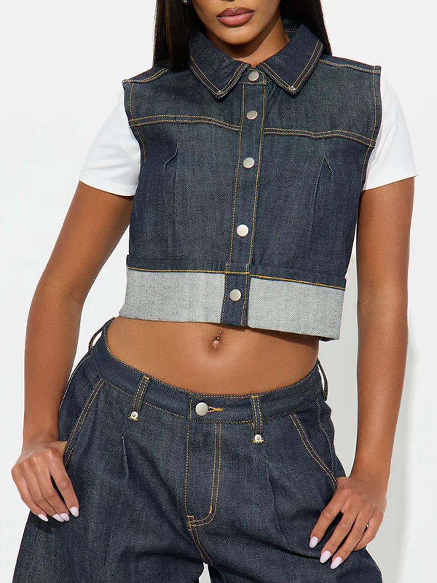 Loose Sleeveless Buttoned Pleated Split-Joint Lapel Vest Outerwear - Image 5
