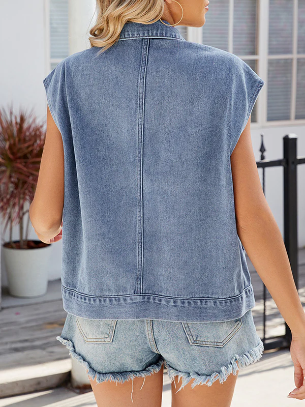 Loose Sleeveless Buttoned Pockets Lapel Vest Outerwear - Image 11