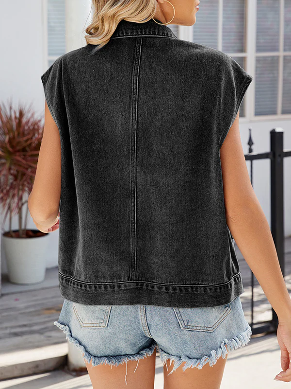 Loose Sleeveless Buttoned Pockets Lapel Vest Outerwear - Image 6