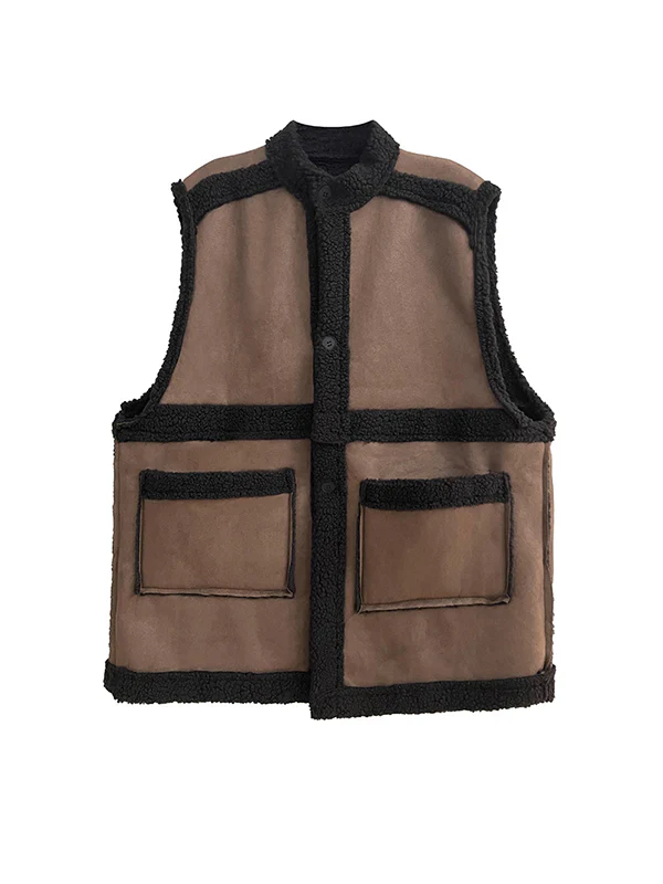 Loose Sleeveless Buttoned Pockets Split-Joint Stand Collar Vest Outerwear - Image 11