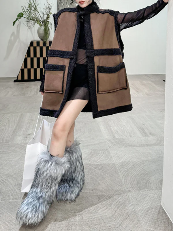 Loose Sleeveless Buttoned Pockets Split-Joint Stand Collar Vest Outerwear - Image 7