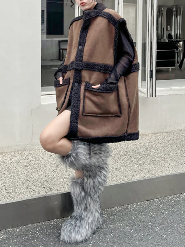 Loose Sleeveless Buttoned Pockets Split-Joint Stand Collar Vest Outerwear - Image 8