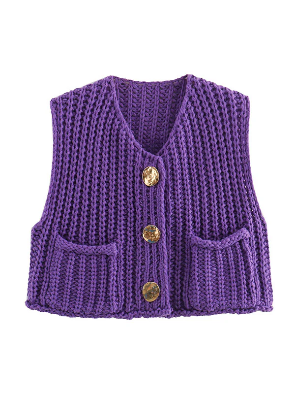 Loose Sleeveless Buttoned Pockets V-Neck Vest Outerwear - Image 10