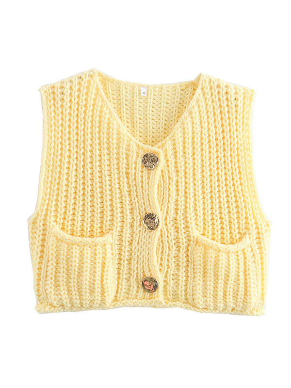 Loose Sleeveless Buttoned Pockets V-Neck Vest Outerwear - Image 12
