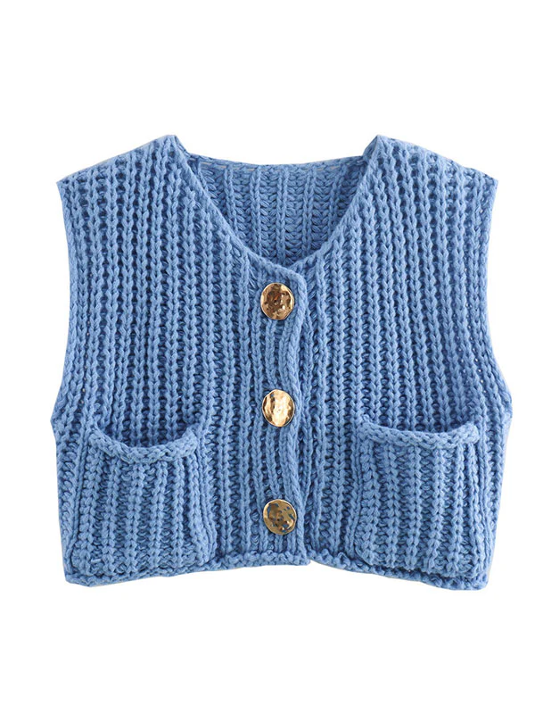 Loose Sleeveless Buttoned Pockets V-Neck Vest Outerwear - Image 7