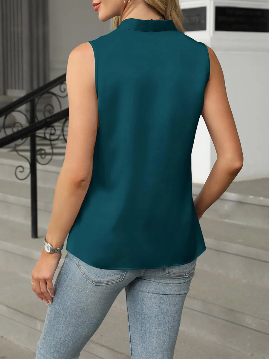 Loose Sleeveless Buttoned Solid Color Split-Joint V-Neck Tank Top - Image 10