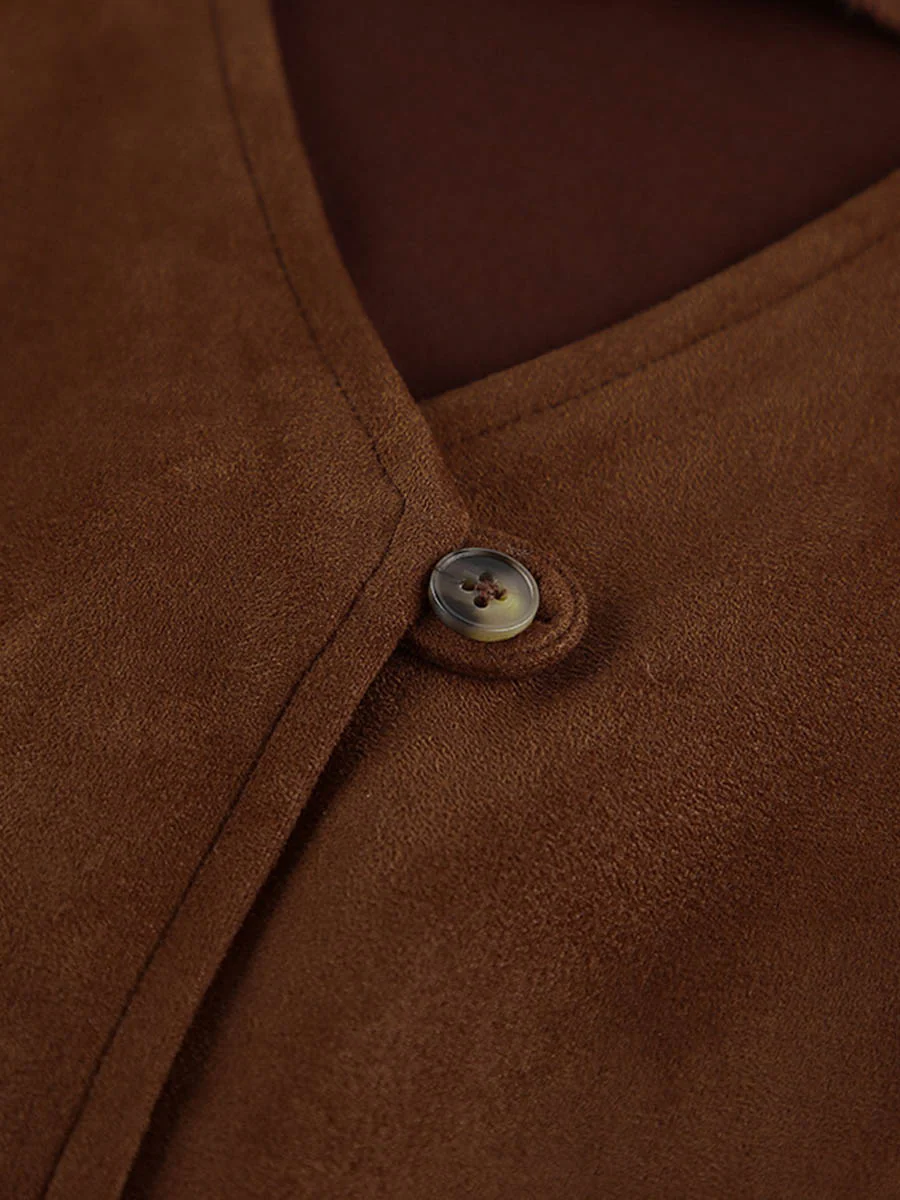Loose Sleeveless Buttoned Solid Color V-Neck Vest Outerwear Waistcoat - Image 10