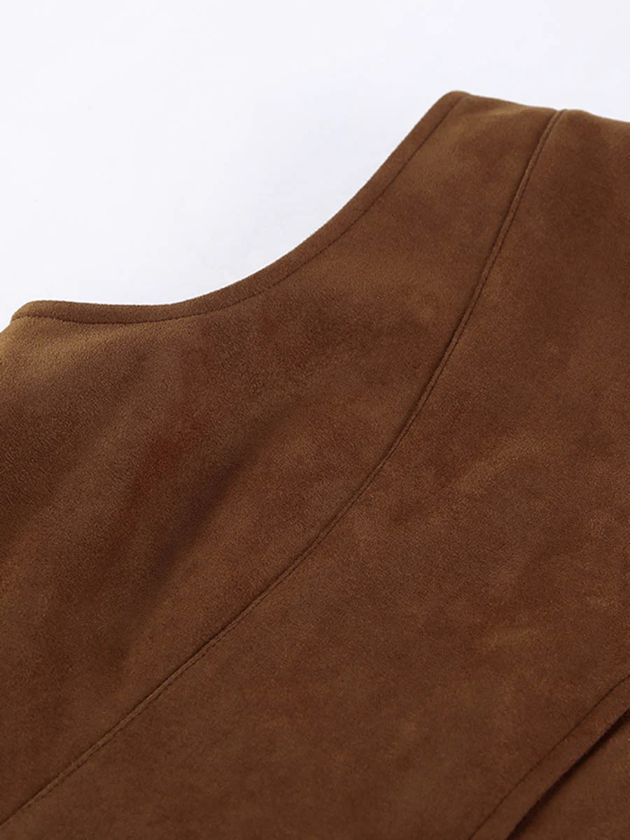 Loose Sleeveless Buttoned Solid Color V-Neck Vest Outerwear Waistcoat - Image 13