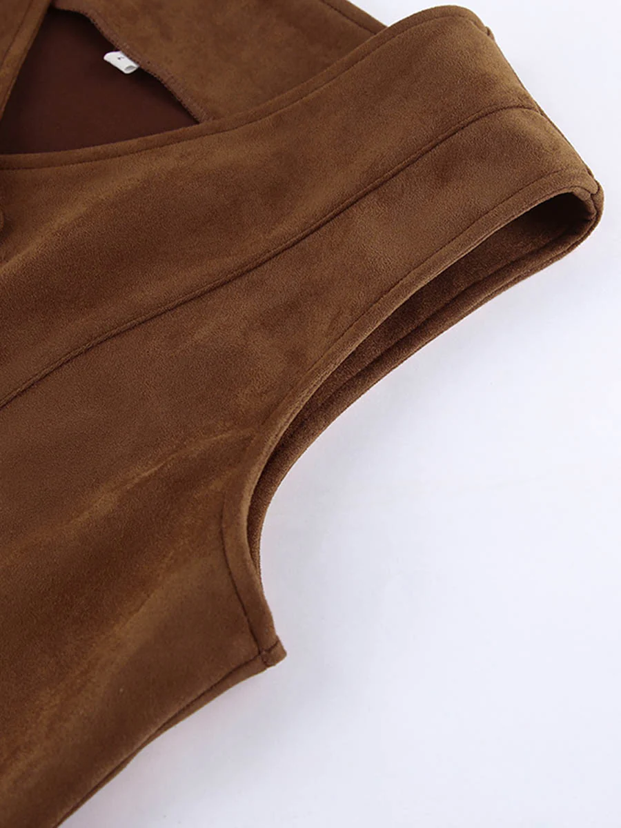 Loose Sleeveless Buttoned Solid Color V-Neck Vest Outerwear Waistcoat - Image 14