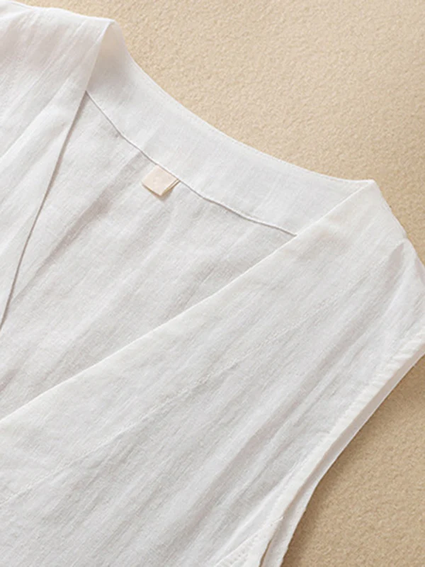 Loose Sleeveless Buttoned Solid Color V-Neck Vest Top - Image 8
