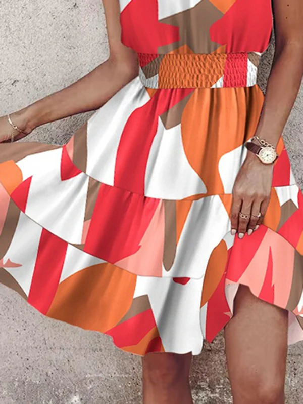 Loose Sleeveless Color-Block Contrast Color Elasticity Split-Joint Halter-Neck Mini Dresses - Image 3