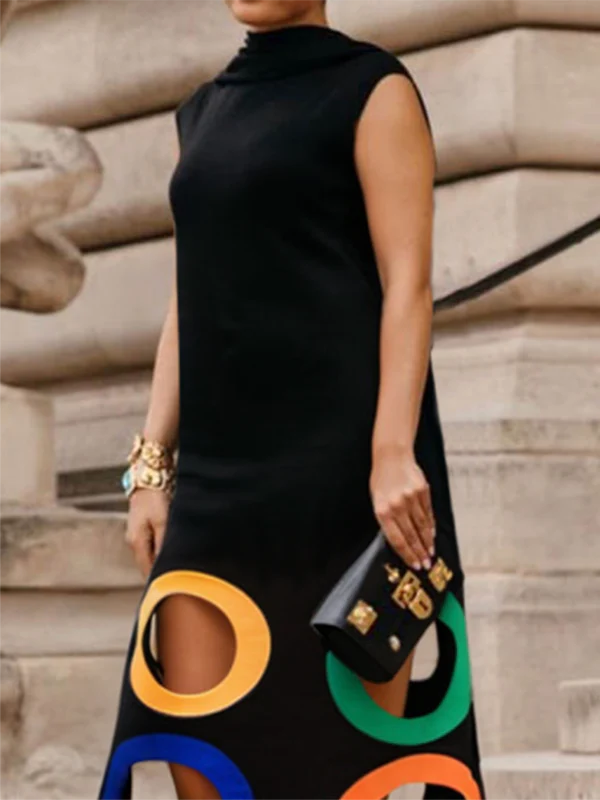Loose Sleeveless Colorful Hollow Shawl Collar Maxi Dresses - Image 2