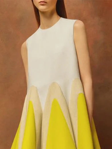 Loose Sleeveless Contrast Color Falbala Round-Neck Mini Dresses - Image 2