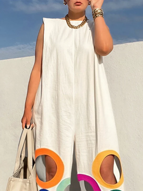 Loose Sleeveless Contrast Color Hollow Jumpsuits - Image 3