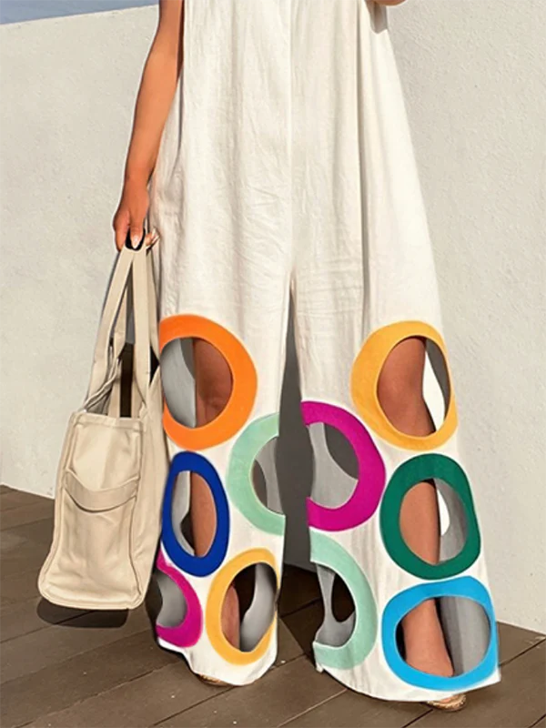 Loose Sleeveless Contrast Color Hollow Jumpsuits - Image 4