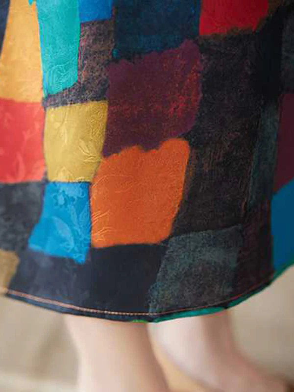 Loose Sleeveless Contrast Color Multi-Colored Plaid Round-Neck Midi Dresses - Image 12
