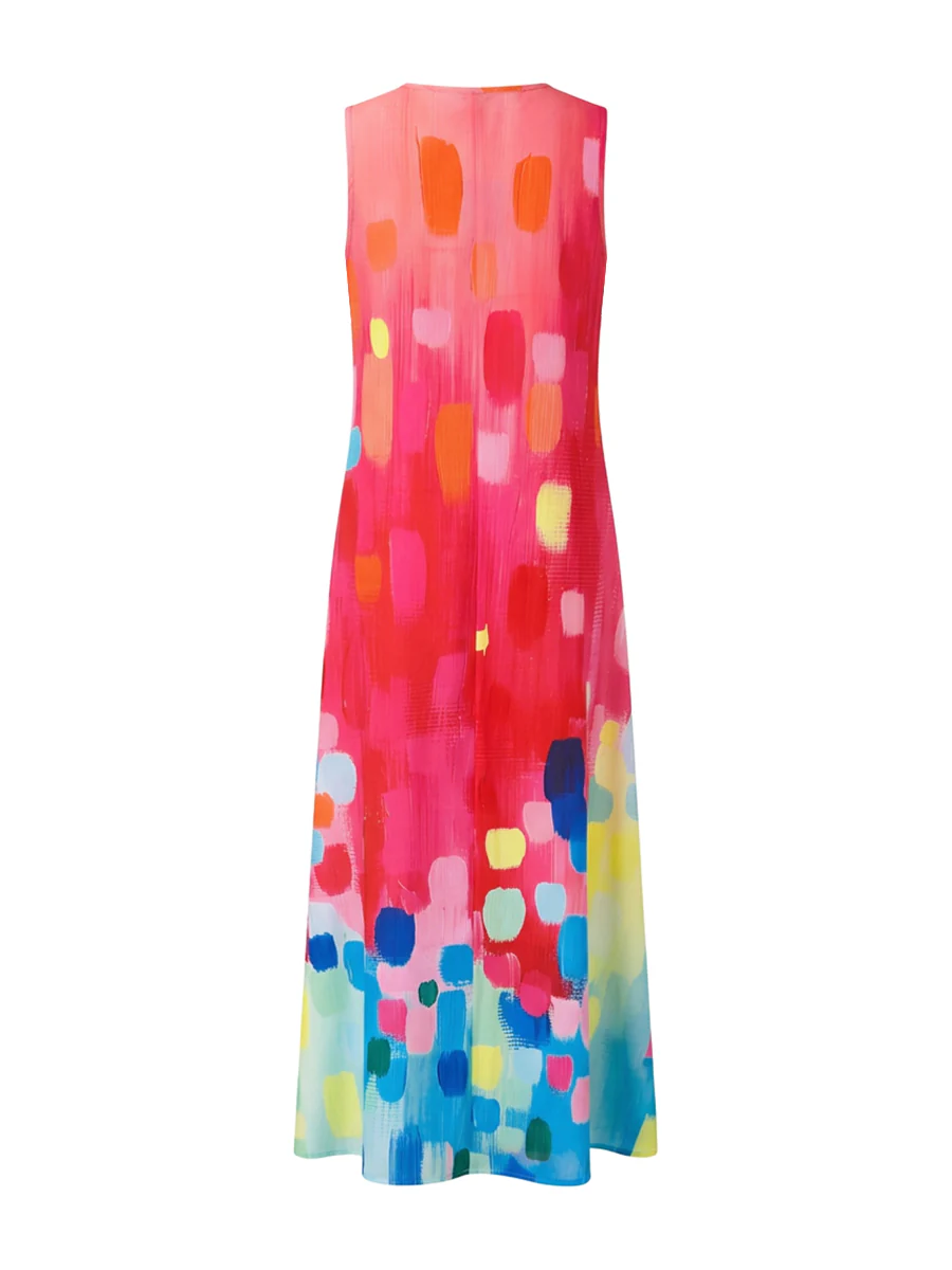 Loose Sleeveless Contrast Color Printed V-Neck Maxi Dresses - Image 6