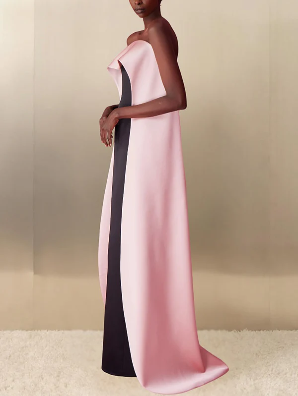 Loose Sleeveless Contrast Color Tube Maxi Dresses - Image 2