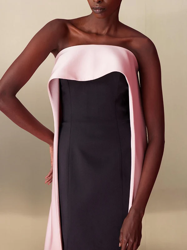 Loose Sleeveless Contrast Color Tube Maxi Dresses - Image 3