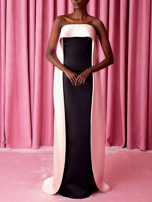 Loose Sleeveless Contrast Color Tube Maxi Dresses - Image 4