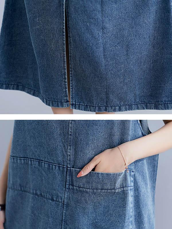 Loose Sleeveless Denim V-Neck Midi Dress - Image 9