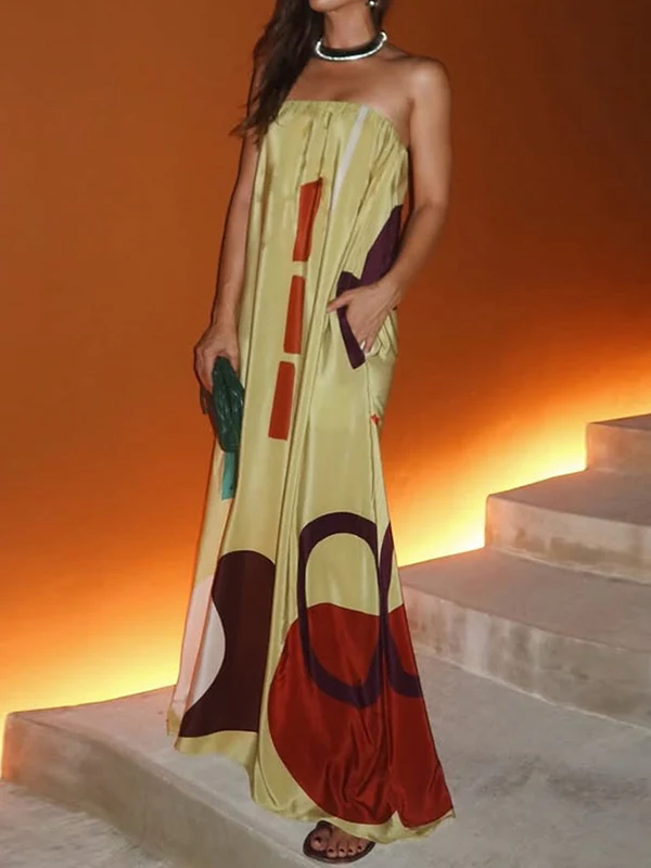 Loose Sleeveless Elasticity Printed Split-Joint Tube Evening Dresses Maxi Dresses - Image 2