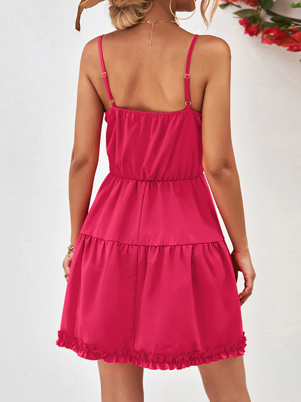 Loose Sleeveless Falbala Solid Color Spaghetti-Neck Mini Dresses - Image 7