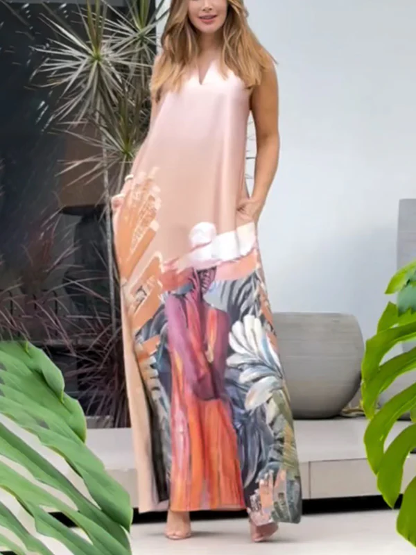 Loose Sleeveless Figure Pockets V-Neck Maxi Dresses - Image 2