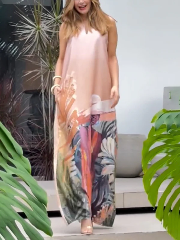 Loose Sleeveless Figure Pockets V-Neck Maxi Dresses - Image 4