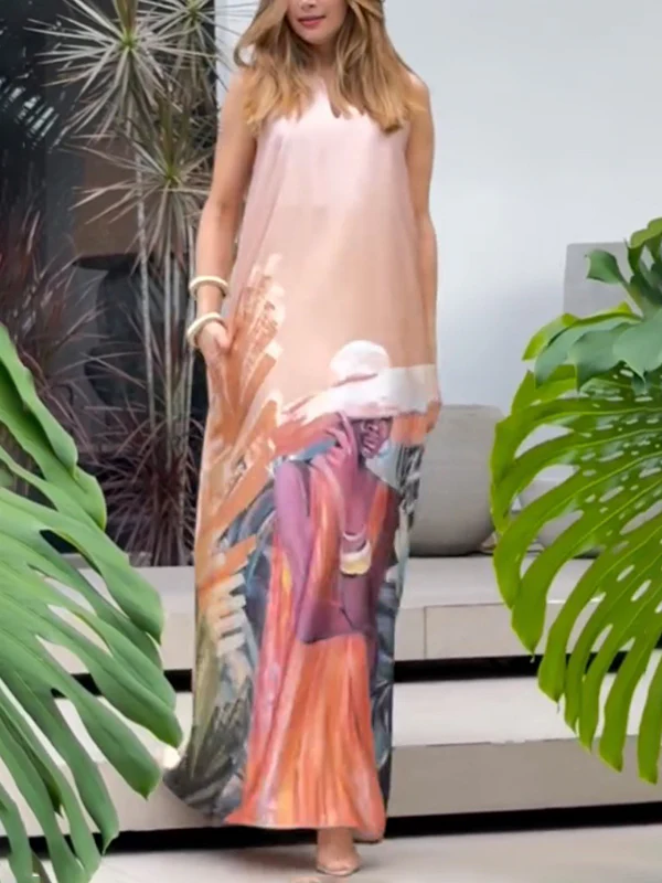 Loose Sleeveless Figure Pockets V-Neck Maxi Dresses - Image 6