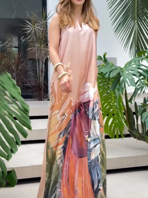 Loose Sleeveless Figure Pockets V-Neck Maxi Dresses - Image 7