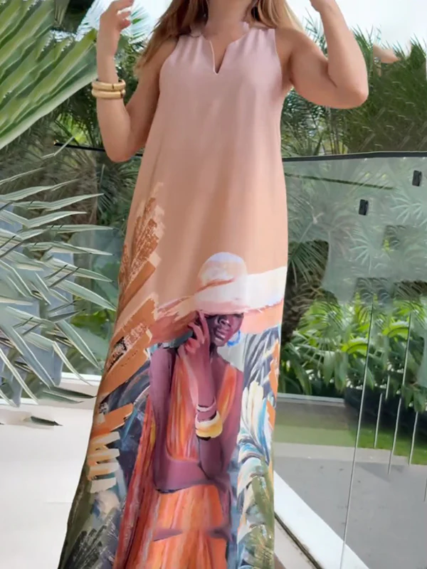 Loose Sleeveless Figure Pockets V-Neck Maxi Dresses - Image 8