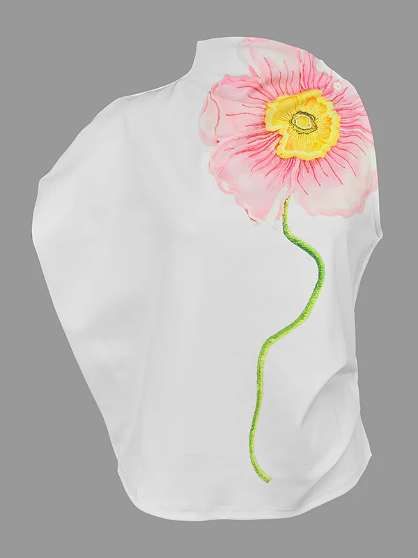Loose Sleeveless Floral Printed High Neck Vest Top - Image 4