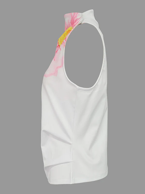 Loose Sleeveless Floral Printed High Neck Vest Top - Image 5