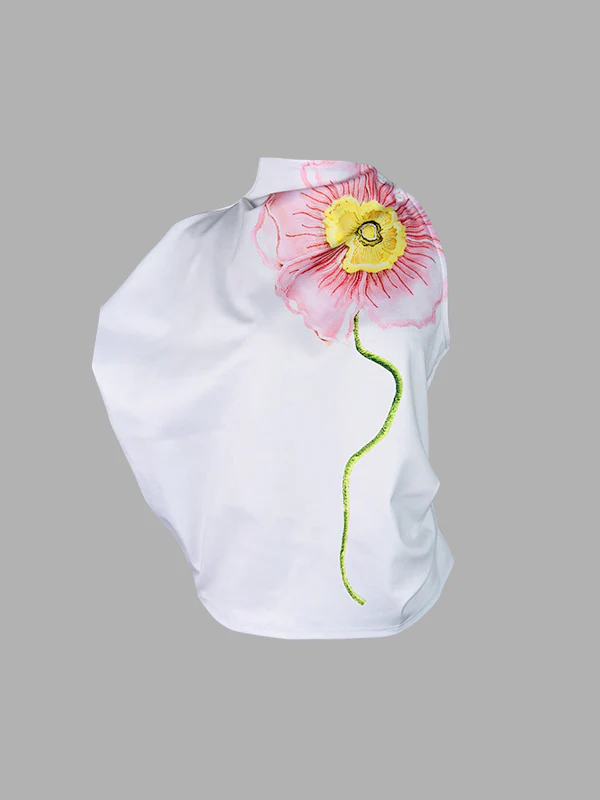 Loose Sleeveless Floral Printed High Neck Vest Top - Image 7