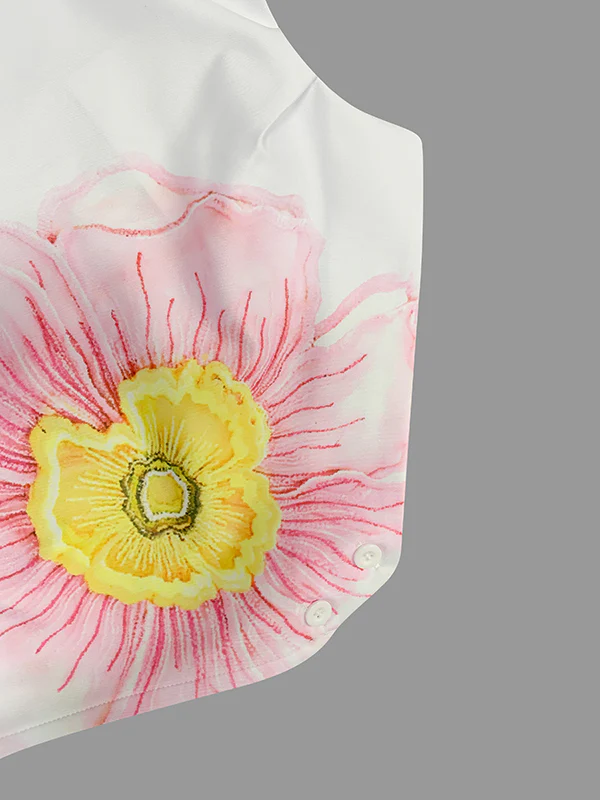Loose Sleeveless Floral Printed High Neck Vest Top - Image 8