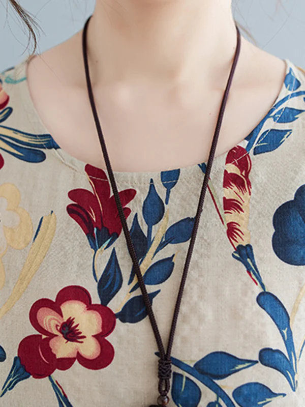 Loose Sleeveless Floral Printed Round-Neck Maxi Dresses - Image 13