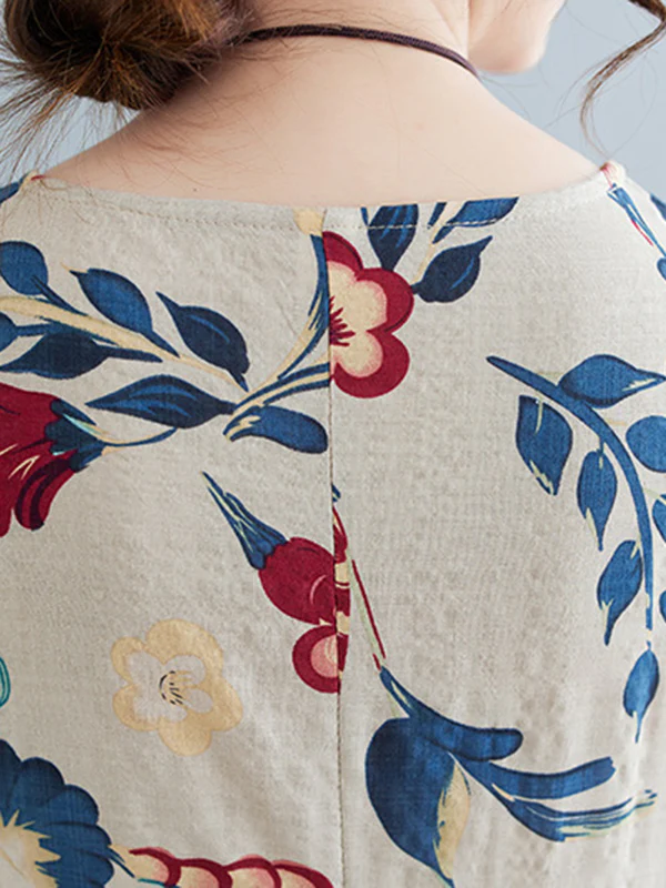 Loose Sleeveless Floral Printed Round-Neck Maxi Dresses - Image 14