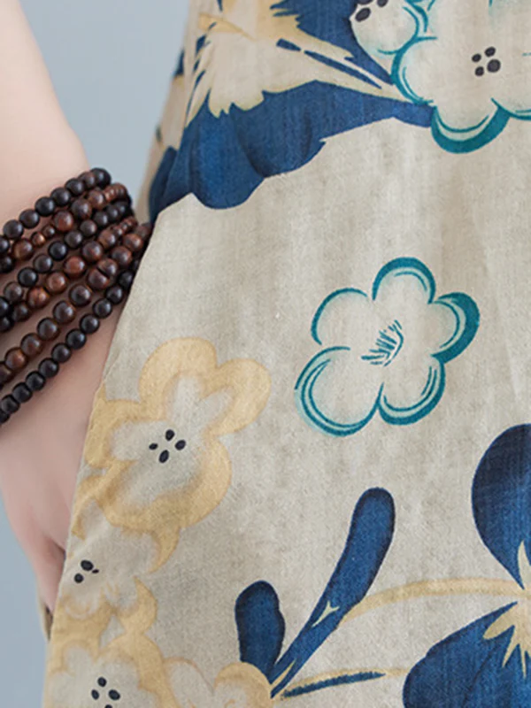 Loose Sleeveless Floral Printed Round-Neck Maxi Dresses - Image 16
