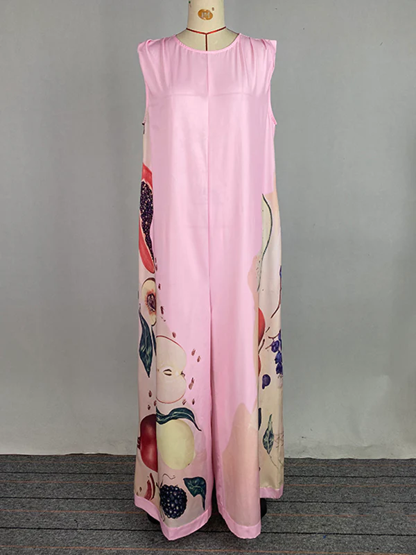 Loose Sleeveless Flower Print Round-Neck Jumpsuits - Image 4